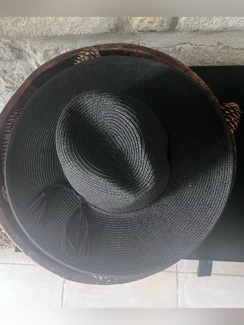 C.C New Black Wide-Brim Black Paper Braid Gambler Crown Sun Hat NWOT - Picture 9 of 15